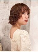 ボブ/パーマ/アプリコットオレンジ