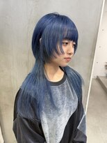 シーン(seen)&nbsp;◆青髪ネイビーカラーロングウルフシャギーレイヤークラゲウルフ