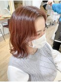 外はねボブ ブリーチなしピンクベージュ フレンチガーリー