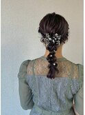 編みおろしフィッシュボーン 結婚式 お呼ばれヘア 二次会ドレス
