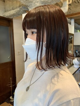 ラレイ(Lalei) ＊ブリーチなしのレッドカラー×モードな切りっぱなしボブ