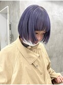 ラベンダーくすみパープルミニボブヘアケアブリーチハイトーン