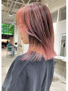 ディーン 豊橋(DEAN) レイヤーカット　バレイヤージュ　ブリーチ　ピンクカラー