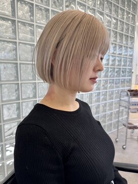 サンク 原宿 表参道(cinq) ピンクベージュワンホンヘアレイヤー切りっぱなしボブ