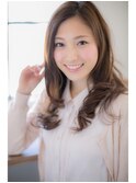 大人ガーリー×かきあげバング×鎖骨ミディアム×エアウェーブ