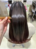 髪質改善カラー　ダークブラウン　ツヤ髪スタイル