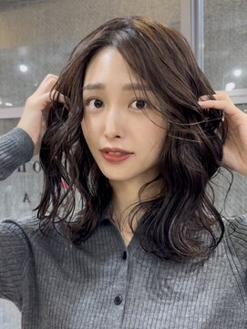 メゾンアクア 表参道(Maison ACQUA) ミディアムパーマデジタルパーマボブパーマチェリーブラウン前髪