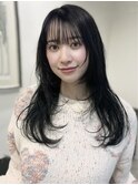 ハッシュカット顏周りレイヤーロングレイヤー黒髪韓国ヘア