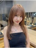 ★ハイトーンカラー韓国ヘア顔周りレイヤーカットピンクベージュ