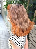 韓国風毛先オレンジ