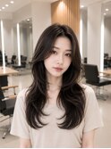 ミディアムヘア暗めカラーデザインカラーフェイスフレーミング