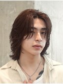 メンズミディアムメンズボブウルフカット緩めスパイラルパーマ