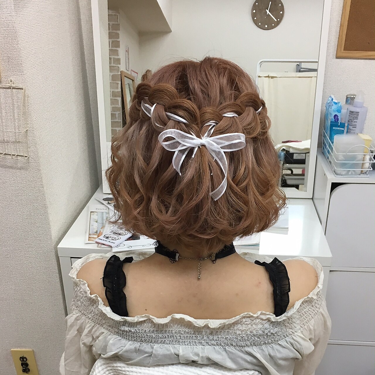 リボン/編み込み/ハーフアップ/ヘアセット/ヘアメイク：L006109484