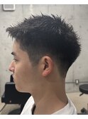 フェザーパーマ/グレーブルーカラー/刈り上げショートパンク