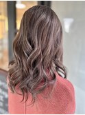 美髪ミディアムレイヤーカットチェリーブラウン［草加店］