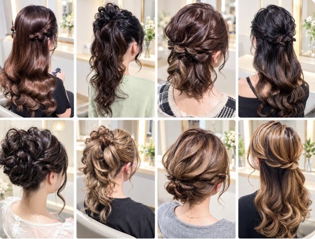studio q 巻き髪とアップスタイルのヘアセット例8種類
