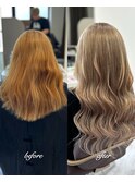 心斎橋プルエクステムラ修正ハイトーンカラーロングヘアー