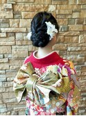 成人式前撮り編みおろし華やかヘアアレンジ 着物 袴スタイル