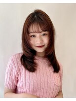 顔まわりレイヤー オレンジカラー　韓国ヘア