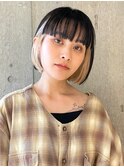 インナーカラーボブWカラーバングカラーミルクティーベージュ