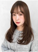 艶感斜めバング外ハネボブ小顔カット美髪チェリーブラウン