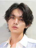 原宿シャドウパーマメンズカットセンターパート刈り上げなし