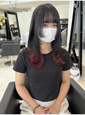 △ウルフカットレイヤーカット姫カット裾カラーピンクレッド