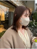 イヤリングカラーマロンブラウンインナーカラー透け感バング