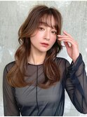 ワンカールレイヤーロンググレージュくびれ韓国風ウェーブ