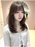 韓国　レイヤーカット　顔まわりカット　マロンベージュ