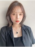 アプリコットオレンジイヤリングカラー外ハネボブくびれヘアaa