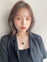 アプリコットオレンジイヤリングカラー外ハネボブくびれヘアaa