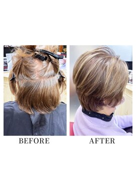 アルファ インタラクティブ エム フラワー(ALUFA interactive.M Flower) 30代40代大人3Dカラーハイライトベージュハンサムショート