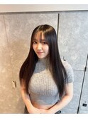 学生ロングプルエクステ縮毛矯正ストレートアッシュカラー