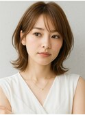ベージュカラー くびれ ミディアムレイヤー 外ハネ 30代