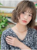 グレーベージュ小顔ゆるふわボブパーマA4川口20代30代40代