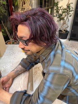 ヲタク(wotaku.) メンズハイライトラベンダーカラーセンター分けダブルカラー