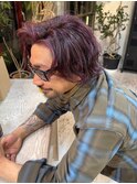 メンズハイライトラベンダーカラーセンター分けダブルカラー