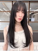 韓国風レイヤーナチュラルストレート後れ毛エアリーワンカール