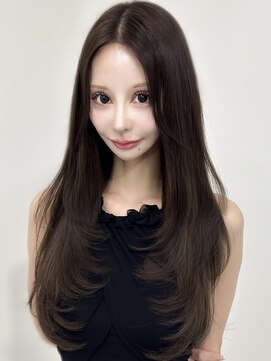 ロムーク 表参道(LOMKH) ロングレイヤーカット顔周りシールエクステ秋ヘーゼルグレージュ