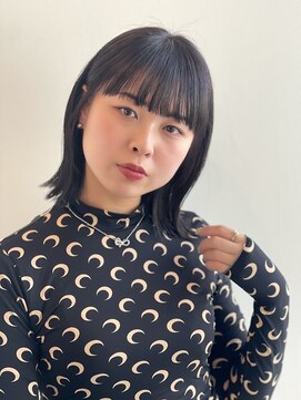 イヴォークトーキョーオーサカ(EVOKE TOKYO osaka) ボブ ワイドバング 切りっぱなし 暗髪 艶髪 耳かけ 顔周りカット