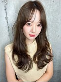 シースルーバング春夏レイヤーロング外ハネパーマ