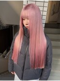 淡いピンク一つ結びアレンジリボンスタイルダブルカラー