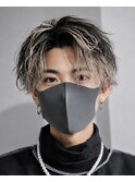 メンズセンターパート波巻きパーマハイライトカラー