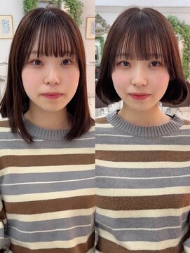 クラン バイ ヘッドライト たまプラーザ店(clan by HEADLIGHT) 内巻きボブグレージュ切りっぱなしイメチェン美髪ワイドバング