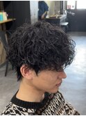 シャドウパーマ波巻きパーマメンズ韓国ヘアダウンパーママッシュ