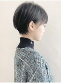 耳掛けショート/黒髪/小顔カット/マッシュショート