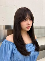 韓国オリーブカラーオリーブベージュ顔まわりレイヤー前髪パーマ