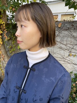 フェンヘアーアイス 中目黒(Fen.hair ici) ブリーチなしミルクティーベージュ重めスタイル小顔外ハネボブ