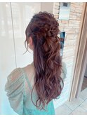編み込み/ルーズ/アップ風ハーフアップ/大人可愛い/お呼ばれヘア